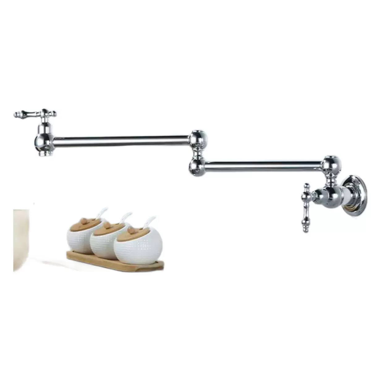 Foldable faucet for single-cooling kitchen, swivel wall-mounted double-opening telescopic, light luxury and simple stove outdoor faucet Item Picture