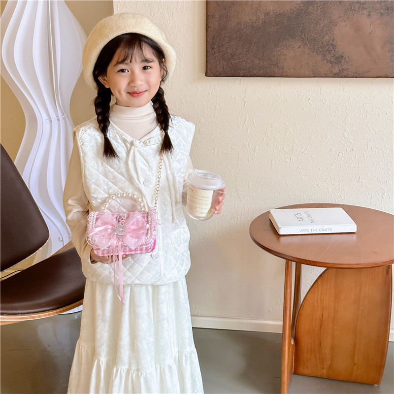 2024 New children's bag: Fashionable princess pearl hand-held coin purse, Stylish Girls' chain single-shoulder crossbody bag Specification drawing