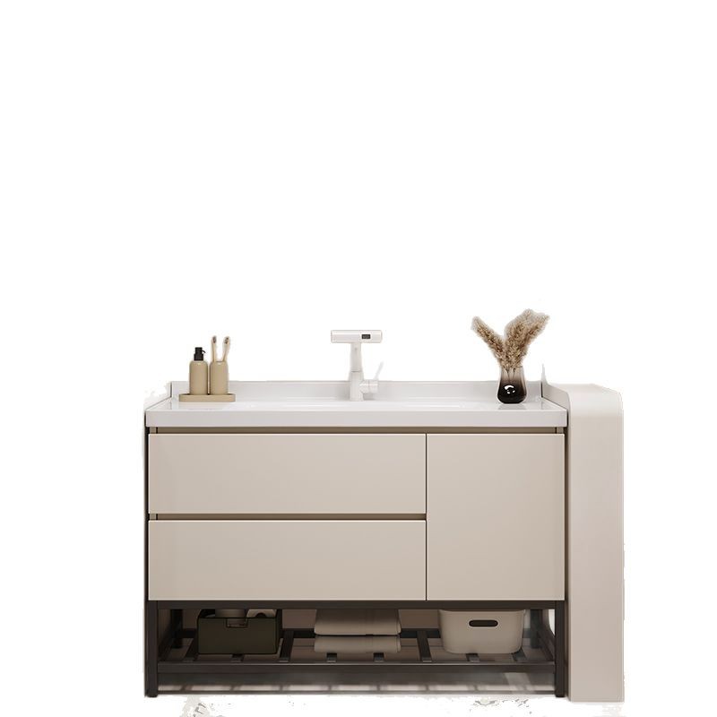 Cream-style bathroom cabinet, ceramic integrated basin, simple bathroom wash basin, washbasin, washstand, rain waterfall faucet Item Picture