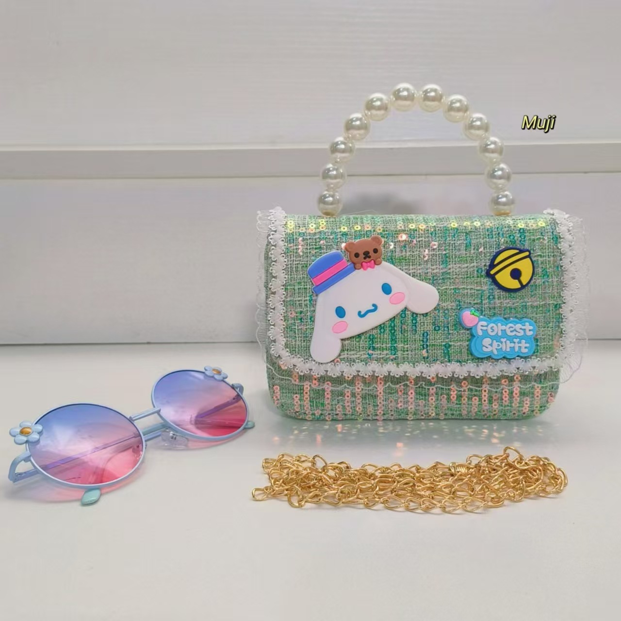 Pearl handbag, single-shoulder crossbody bag, loose change accessory bag, cinnamon dog small square bag, chain children's bag, lucky money bag Application Scenario