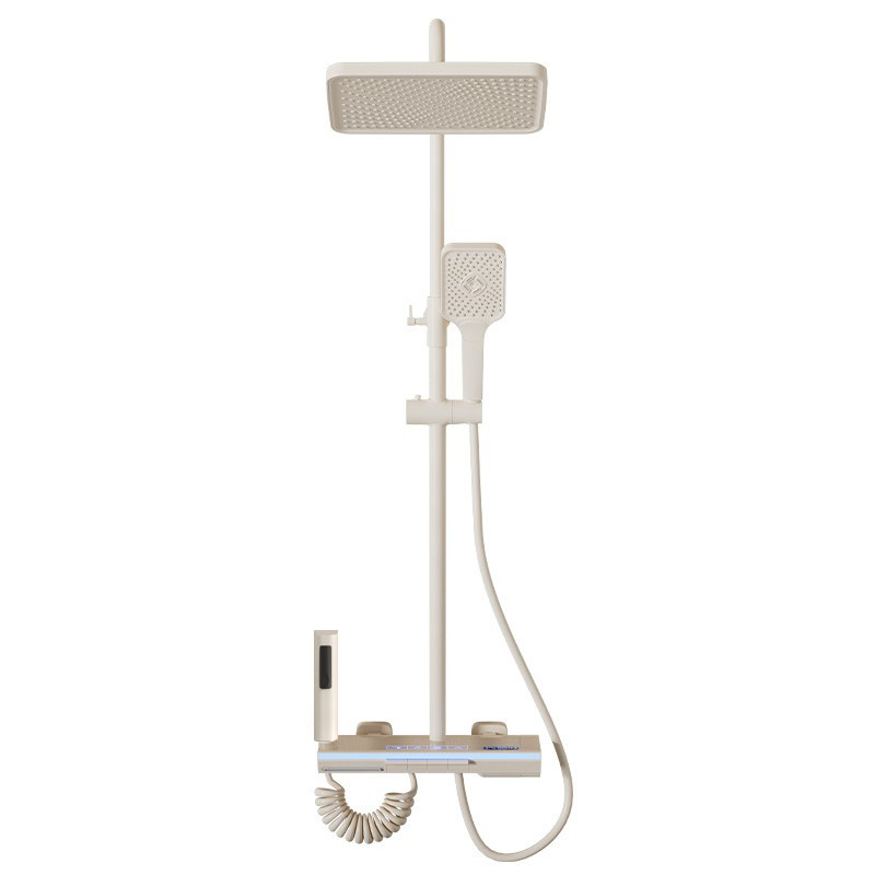 Milky white ambient light shower head set, bathroom brass constant-temperature pressure-increasing digital display piano key shower Item Picture