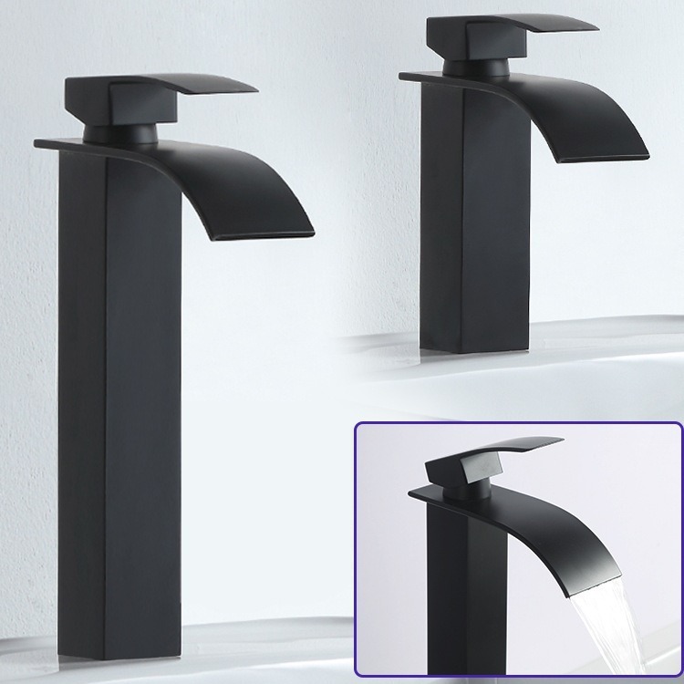 Black stainless steel washbasin, hot and cold water faucet, hotel bathroom washbasin, bathroom cabinet, square waterfall faucet Specification drawing