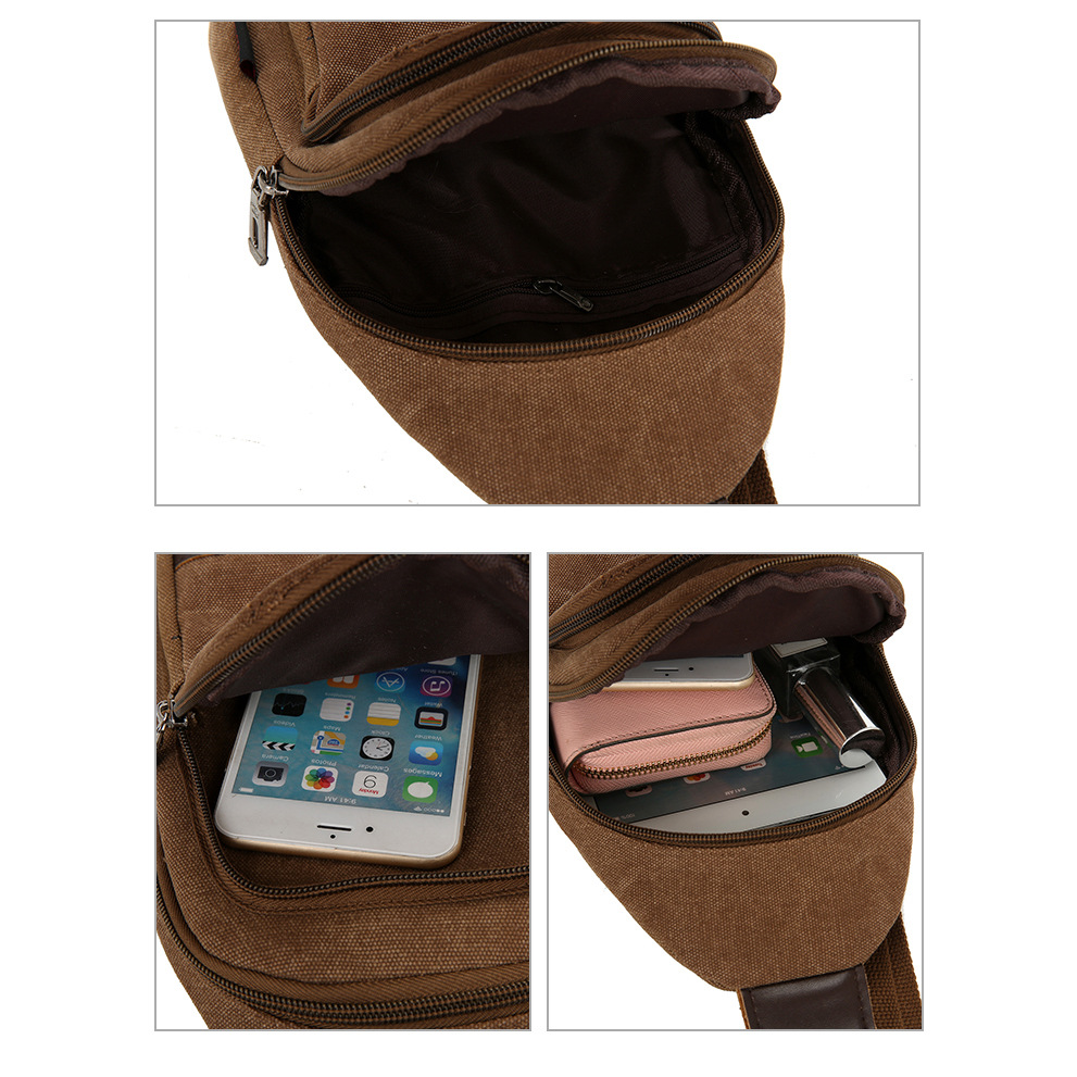 New men's chest bag, casual sports single-shoulder canvas bag, construction site work wear-resistant crossbody bag, cross-border wholesale bag Specification drawing