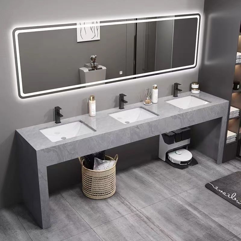Modern and simple marble double-basin bathroom cabinet combination, washbasin, public bathroom, floor-standing bathroom full figure