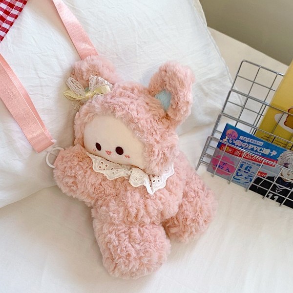 Cute rabbit ears, little lamb, backpack, girl's plush crossbody schoolbag, birthday present for girls Specification drawing