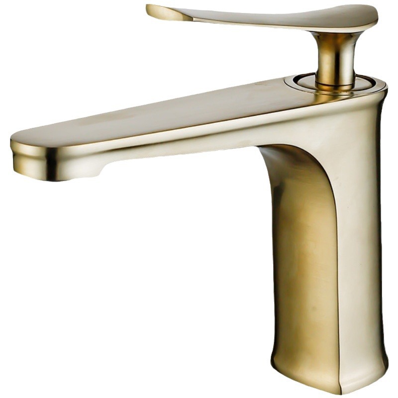 Golden brushed gold copper body, cold and hot water faucet, washbasin, countertop and bottom basin, Nordic light luxury and simple bathroom Item Picture