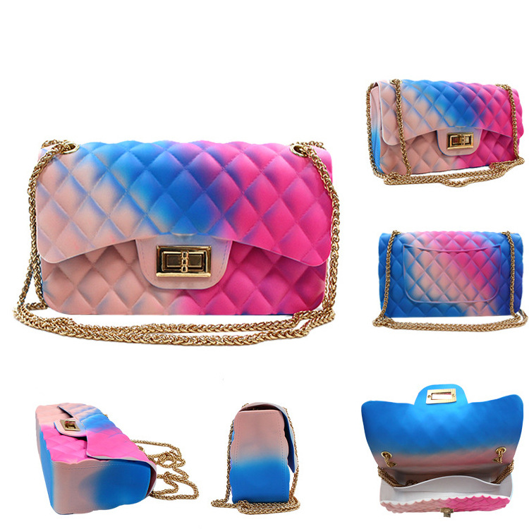 Clearance gradient graffiti colored jelly bag, diamond-shaped chain bag, small square bag for export, single-shoulder bag, crossbody bag details Picture