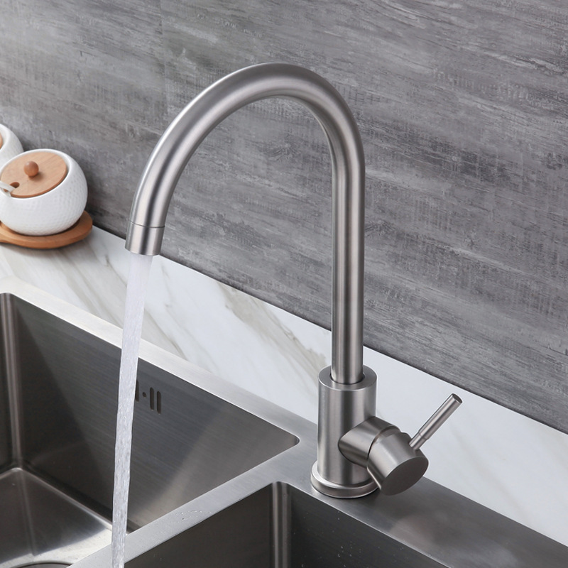 304 stainless steel kitchen hot and cold water faucet, all-copper sink, sink, single cooling, splash-proof, rotatable faucet Application Scenario