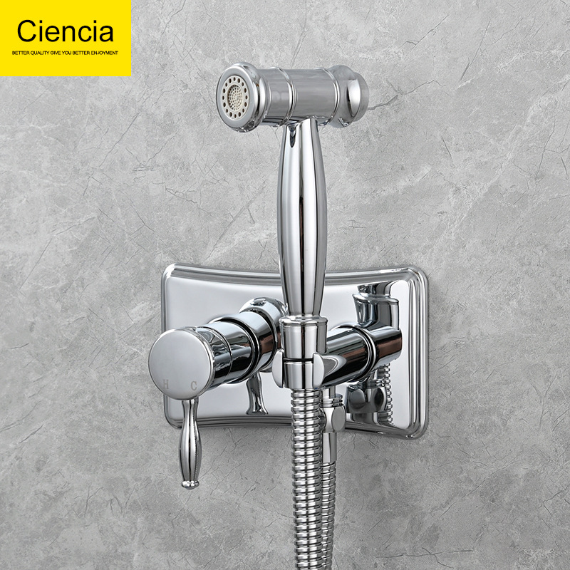 Copper antique wall-mounted cold and hot gynecological washbasin nozzle set, pressurized flushing nozzle, bathroom toilet cleaning spray gun full figure