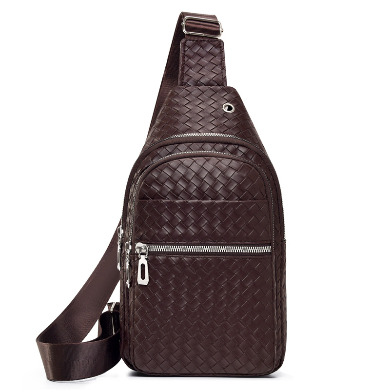 New trendy men's PU soft leather chest bag, simple single-shoulder bag, waterproof casual business crossbody bag, coin purse wholesale Item Picture