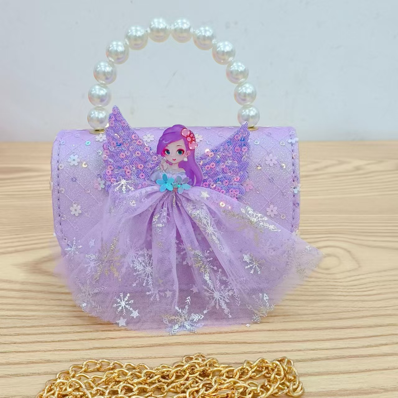 2024 New style mesh bow children's bag, Chanel style fashionable pearl coin purse, Princess crossbody handbag Specification drawing