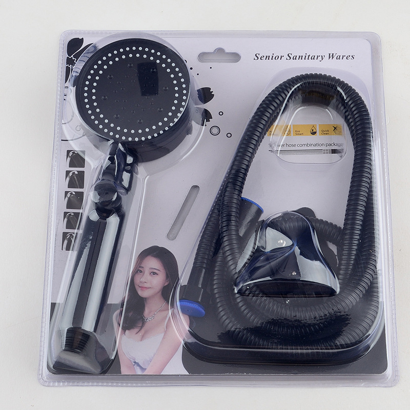 Five-speed pressurized showerhead, no-hole bracket, shower head hose, three-piece set, large water outlet filter showerhead full figure
