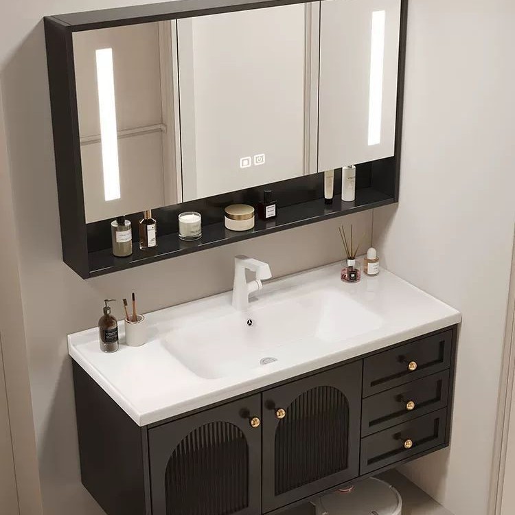 French vintage bathroom cabinet set, hand-washing intelligent washbasin, ceramic integrated washbasin, solid wood bathroom set Specification drawing