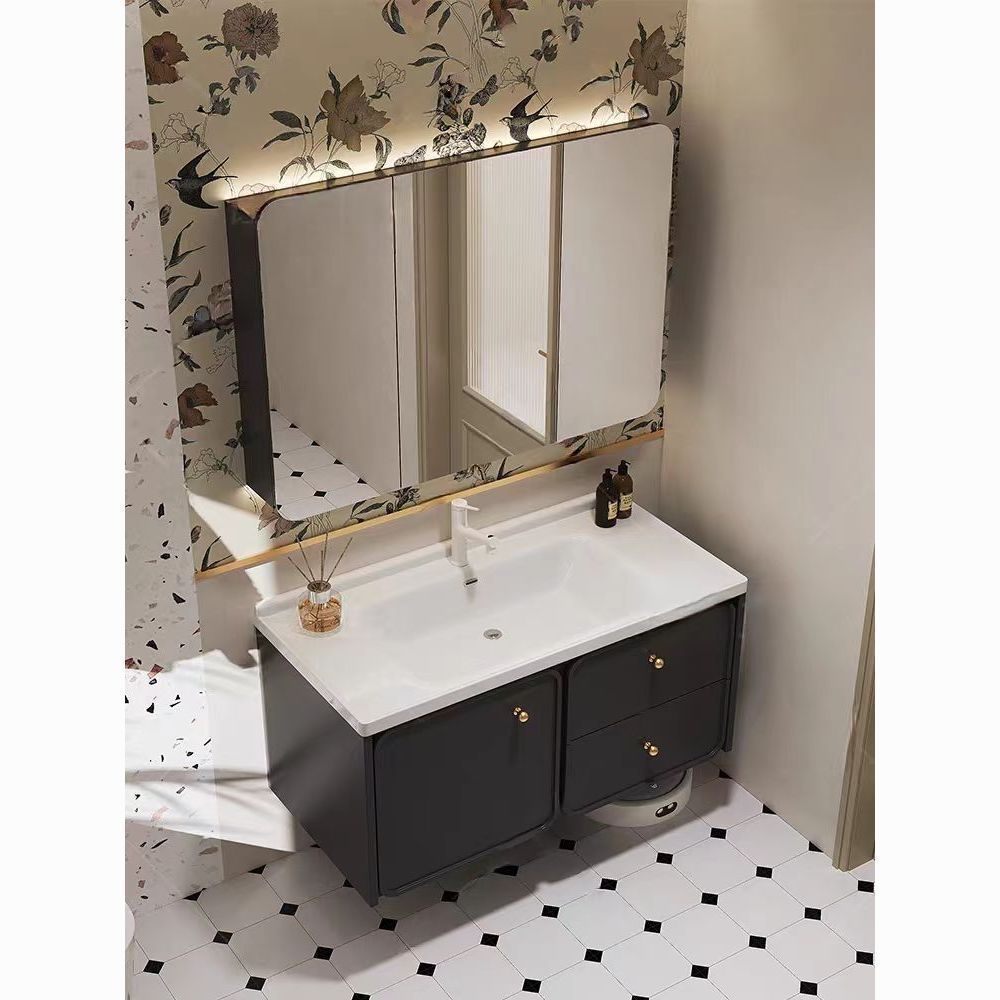 Retro bathroom cabinet, simple smart bathroom cabinet, modern light luxury washbasin, washbasin cabinet, bathroom washstand Item Picture