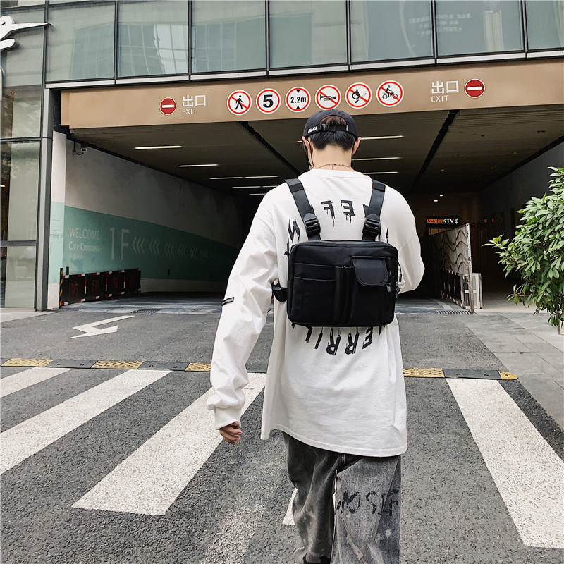 New streetwear men's and women's vest bags, hip-hop tactical functional backpacks, workwear motorcycle chest bags, Hong Kong-style crossbody bags Specification drawing