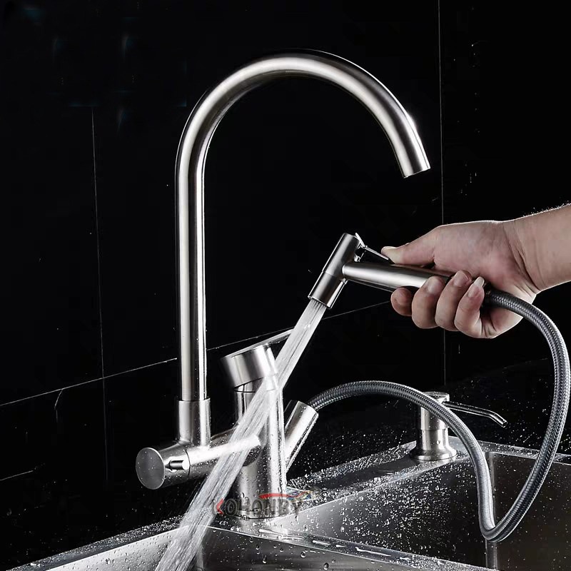Stainless steel kitchen faucet with spray gun, pressurized pull-out cold and hot washing basin, sink, telescopic washing sink Specification drawing
