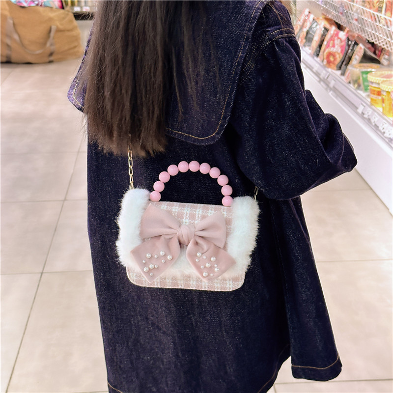 Cute children's New Year red fashionable pearl handbag, trendy and versatile chain crossbody bag, girls' loose change single-shoulder bag Specification drawing