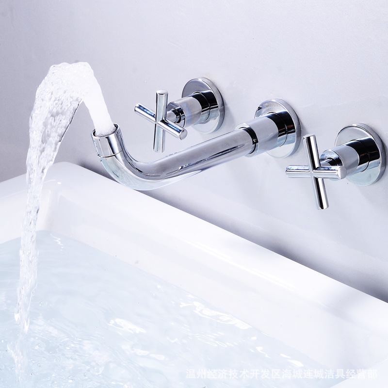 All-copper concealed wall-mounted washbasin faucet, black cold and hot water built-in washbasin faucet, Amazon Specification drawing