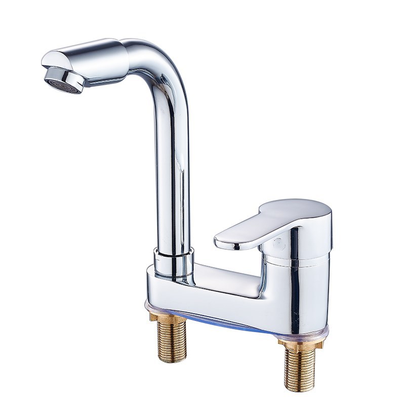 Brass washbasin, double-hole column basin, rotating faucet, bathroom for washing face and hair, cold and hot double-hole washbasin faucet Item Picture