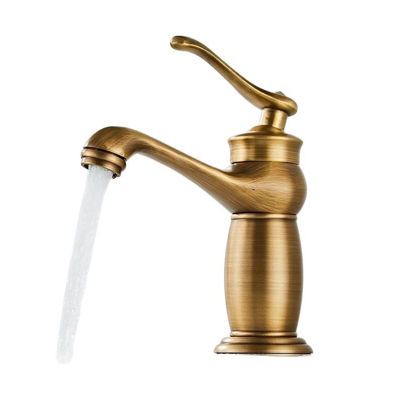 All-copper European-style antique washbasin faucet, retro bathroom cold and hot water mixing valve, single hole for household bathroom washbasin Item Picture