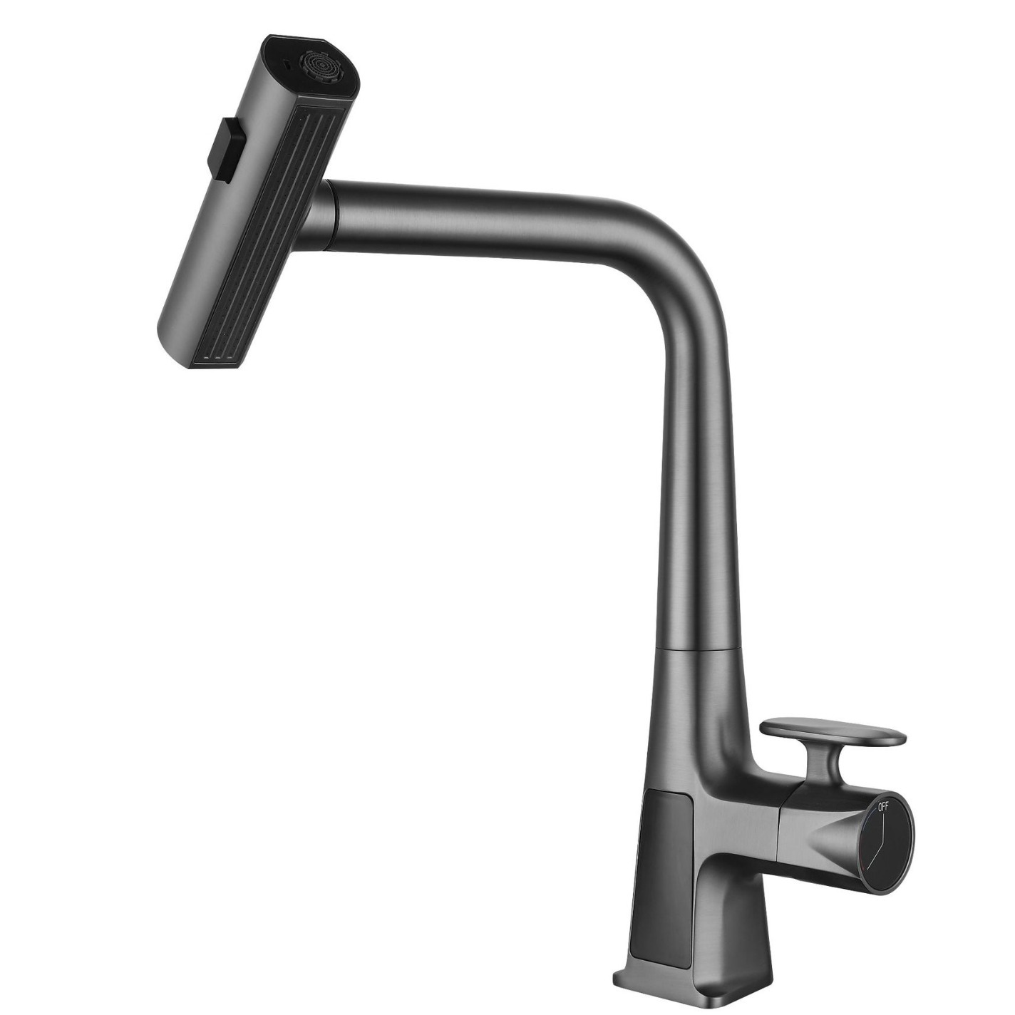 Wholesale from the original manufacturer of digital display Feiyu waterfall household kitchen pull-out faucet gun, grey cold and hot sink Item Picture