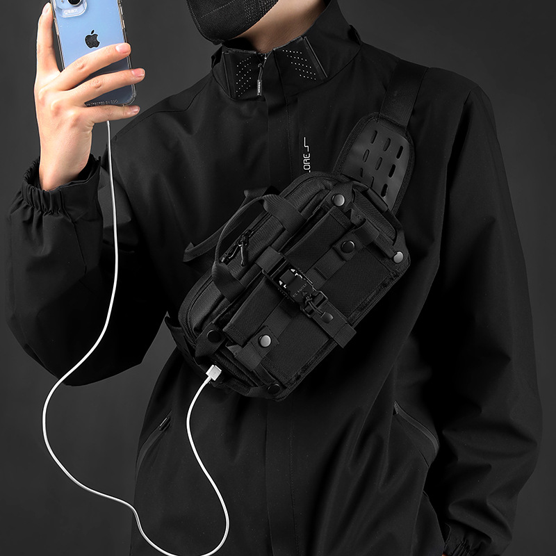 WEPOWER's new men's cross-border waist bag, casual and trendy crossbody bag, outdoor sports chest bag, waterproof single-shoulder bag details Picture