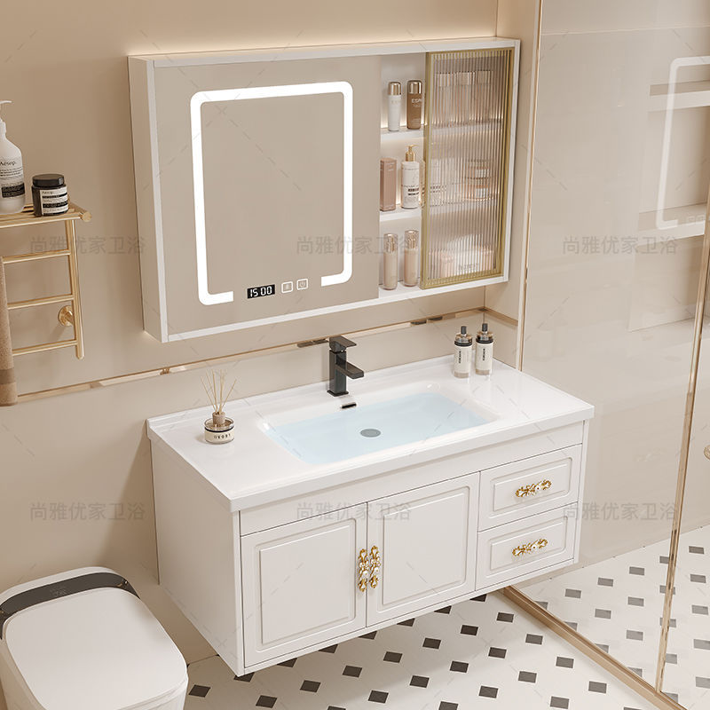 Modern solid wood bathroom cabinet, ceramic integrated basin, bathroom washbasin, countertop integrated washbasin cabinet, combination washbasin details Picture
