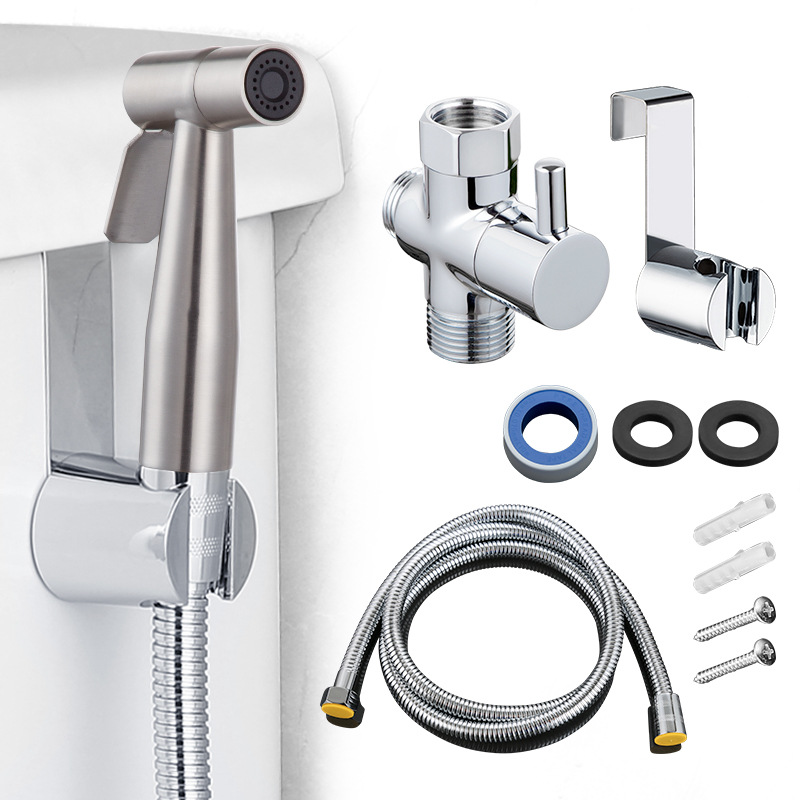 All-copper US standard 7/8 toilet water distributor, 304 stainless steel gynecological washbasin, toilet spray gun set, explosion-proof shower hose Specification drawing