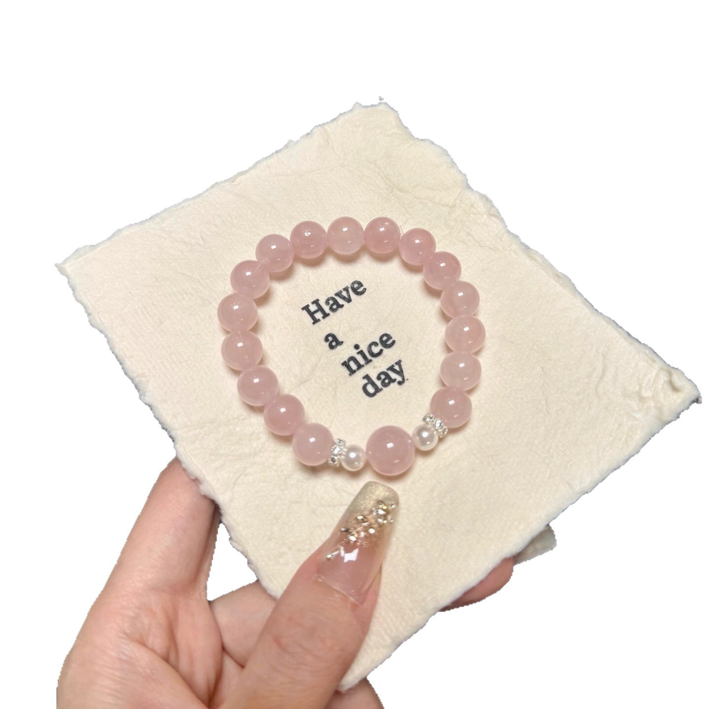 New natural rose quartz bracelet for women, a niche and high-end touch. Sweet rose quartz bracelet for women, 280 Item Picture