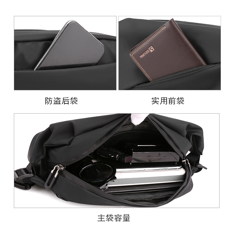 New cross-border men's waist bag, outdoor sports mobile phone bag, multi-functional large-capacity chest bag, casual single-shoulder crossbody bag Specification drawing
