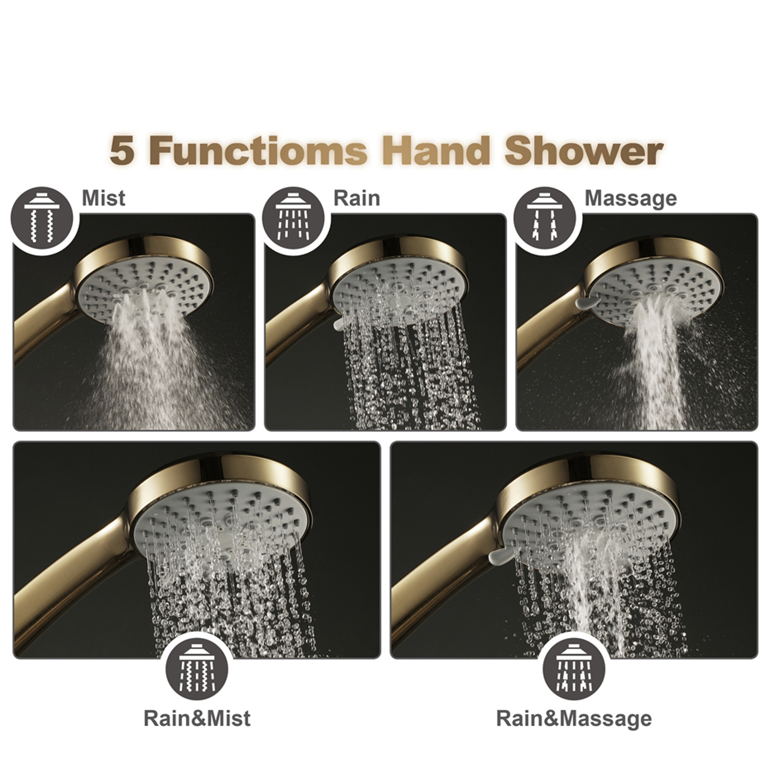 Household handheld showerhead set, brushed gold showerhead, rotatable with water inlet showerhead Application Scenario
