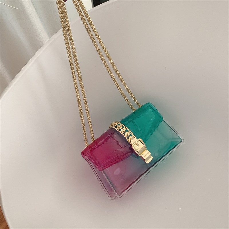 Summer 2025 new gradient jelly bag, fashionable color-blocking chain bag, crossbody single-shoulder bag, ladies' small bag details Picture