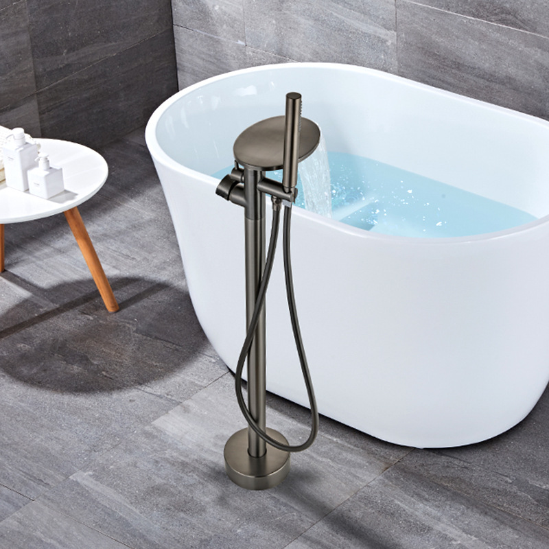 The factory supplies water-plated grey floor-standing waterfall bathtub faucets with high-flow cold and hot dual-control shower heads Application Scenario