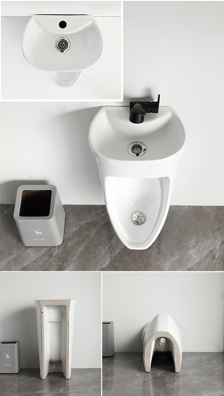 New integrated urinal with washbasin, wall-mounted sensor urinal, household men's urinal, ceramic urine trough Application Scenario