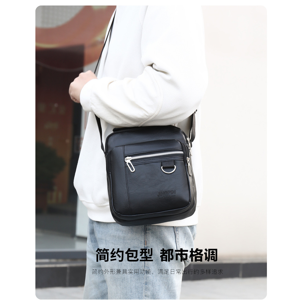 New men's cross-border simple, casual and durable single-shoulder bag with large capacity and multiple pockets, waterproof PU crossbody bag for export details Picture