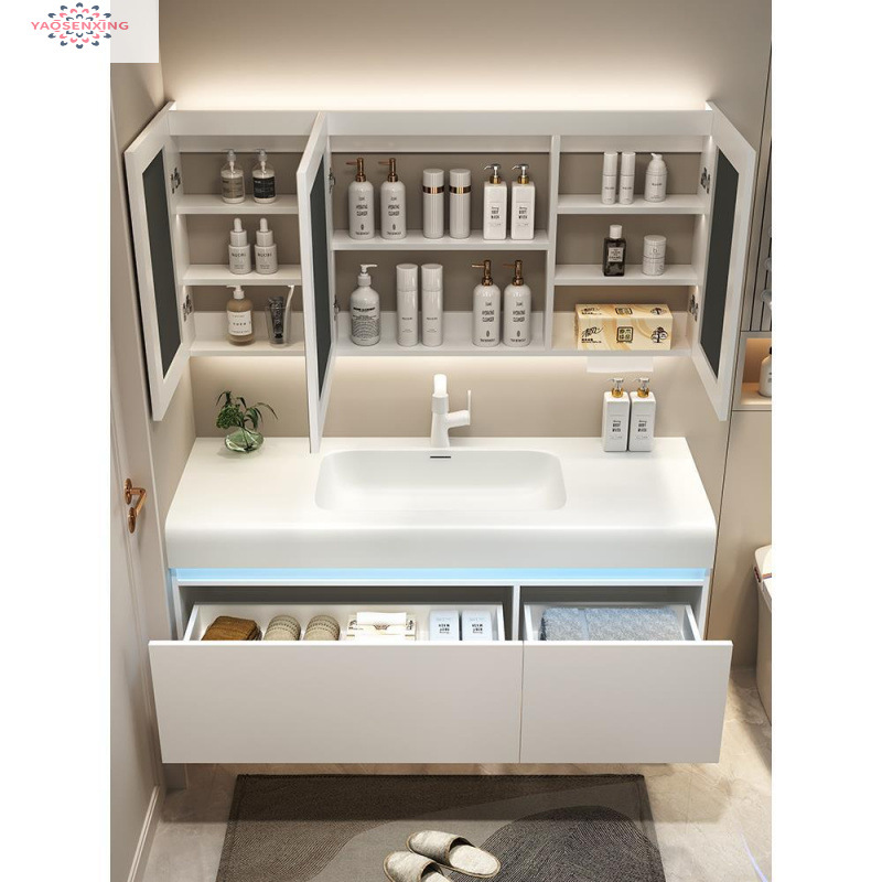 The popular smart bathroom cabinet, Kailinai light luxury style bathroom combination, integrates a washbasin, washbasin and washstand for hygiene full figure