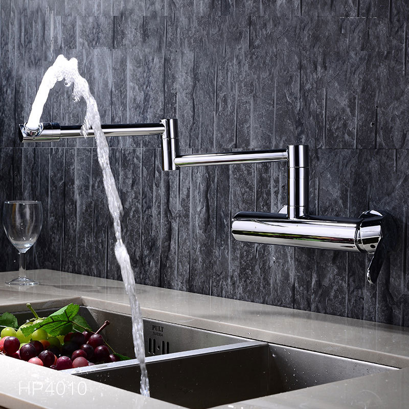 Cross-border manufacturer's all-copper kitchen faucet, cold and hot folding telescopic sink faucet, sink faucet, all-copper water faucet details Picture