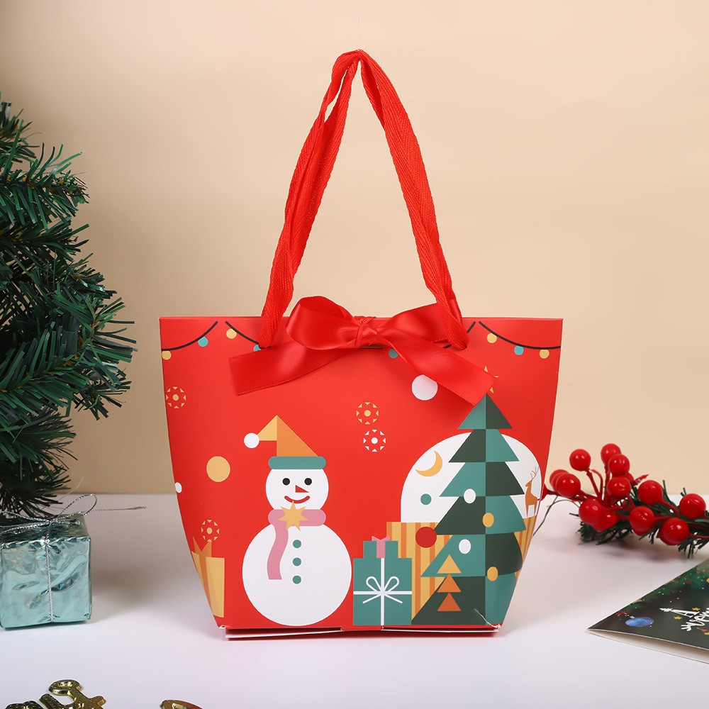 Wholesale of large Christmas hand-held gift bags with bow seal bags, creative candy packaging bags for Christmas Eve gifts details Picture