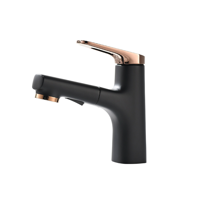 All-copper rose gold pull-out washbasin faucet, bathroom brushed washbasin faucet, pull-out sink faucet Item Picture