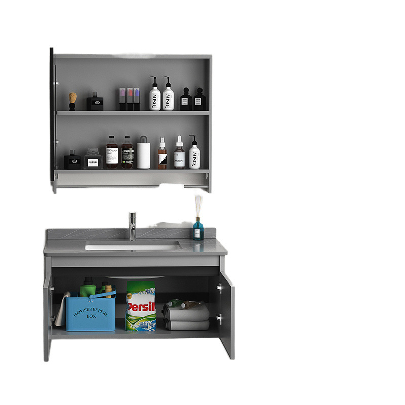 Light luxury, modern and simple space aluminum bathroom cabinet, ceramic integrated basin, washbasin, intelligent face washing and washbasin cabinet combination Item Picture