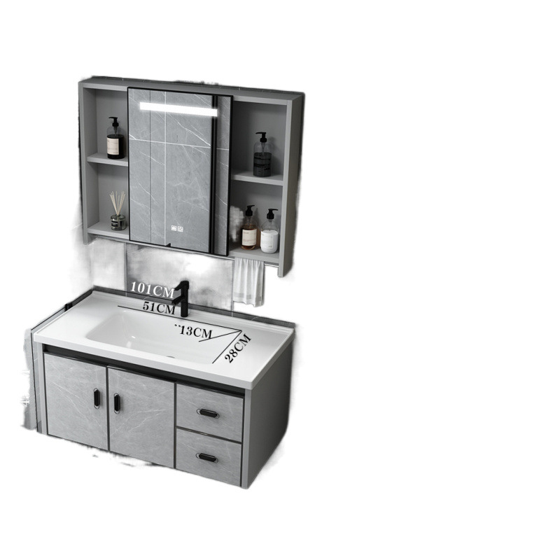 Space aluminum thickened bathroom cabinet, combined face, washbasin, hand basin, washbasin, integrated pool, ceramic bathroom rock plate Item Picture