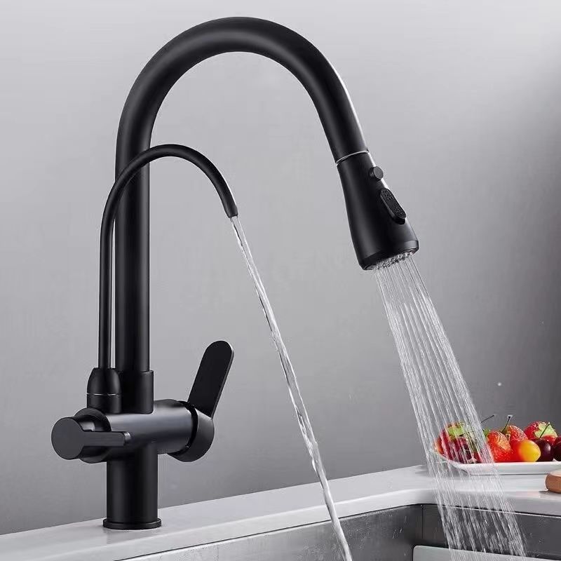 Brass kitchen pull-out faucet, pure water three-in-one sink, dishwashing basin, vegetable washing basin, laundry sink, cold and hot water faucet Application Scenario