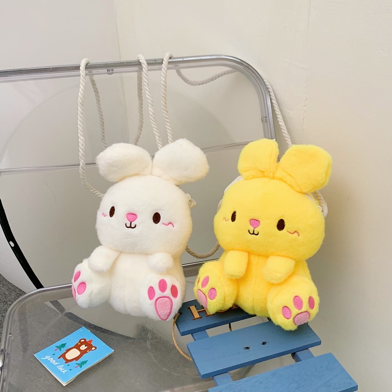 Wholesale of new and popular children's coin purges for girls, featuring cute cartoon plush rabbit bags and single-shoulder crossbody plush toy bags details Picture