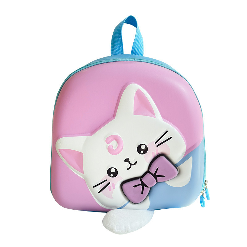 New eggshell children's backpacks featuring cute cartoon boys' and girls' backpacks with big tails, cute cat babies and small schoolbags Item Picture