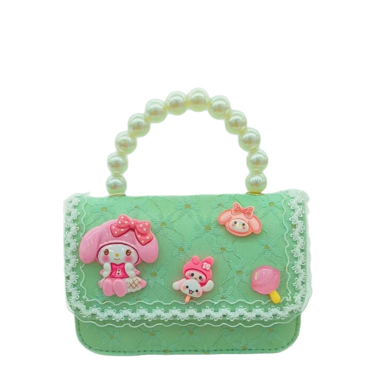 Melody Pearl hand-held princess bag, single-shoulder crossbody loose change accessory bag, Girl's Lucky money bag, chain small square bag Item Picture