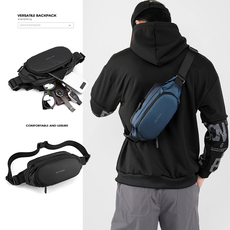 New men's waist bag, Korean style simple chest bag, outdoor sports crossbody bag, water-resistant functional waist bag, mobile phone case full figure
