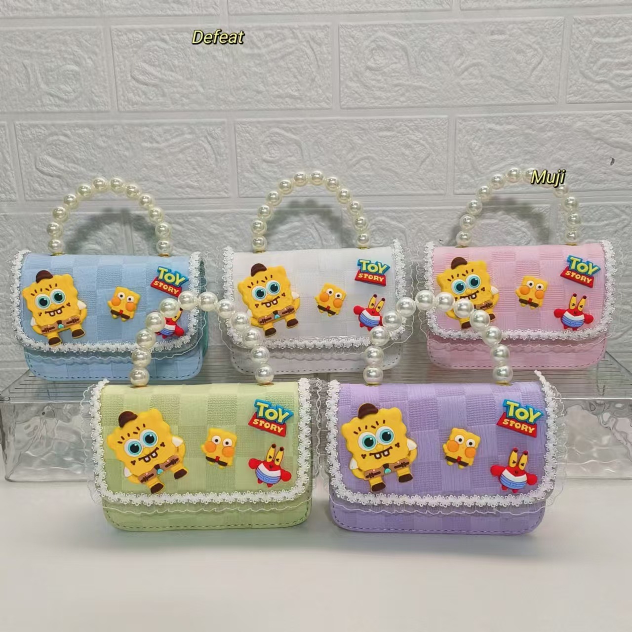 Pearl handbag, crossbody loose change accessory, small square bag, chain children's bag, SpongeBob SquarePants girl, New Year lucky money full figure