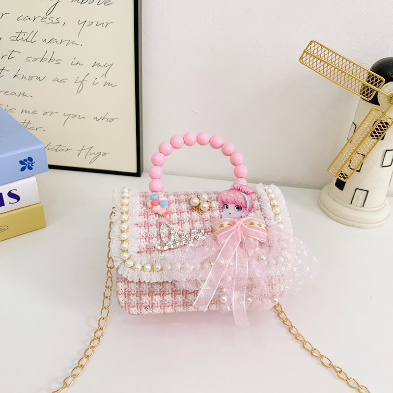 Children's bag, fashionable princess pearl handbag, cute little girl coin purse, stylish lace single-shoulder crossbody bag Specification drawing