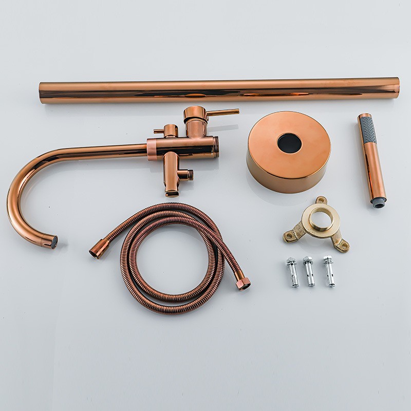 The manufacturer wholesals floor-standing bathtubs with faucets, bathtub edges, vertical all-copper rose gold columns, and large flow with dual control of cold and hot water Application Scenario