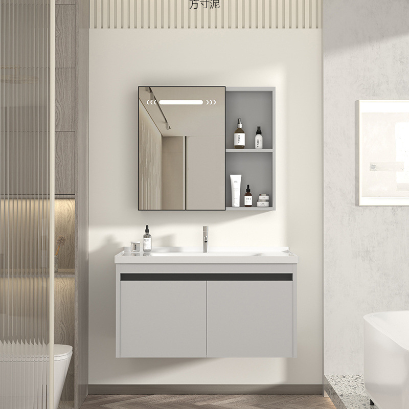 Space aluminum bathroom cabinet, combined bathroom washbasin, integrated rock plate washbasin, ceramic washbasin, smart mirror cabinet details Picture